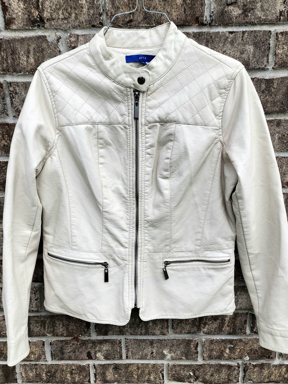 Apt. 9 Women's Cream Quilted Faux Leather Zip Jacket